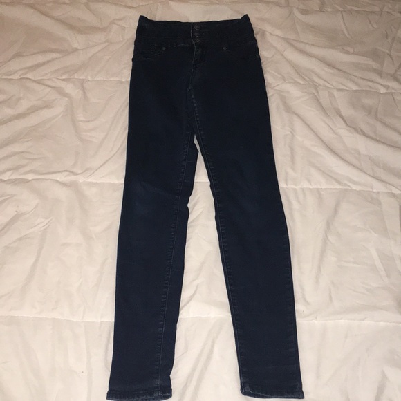 Dark Blue High Waisted Skinny Jeans - Picture 1 of 5